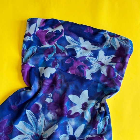 Vintage Dresses & Skirts - Vintage 90s Y2K Strapless Floral Blue & Purple High Low Dress